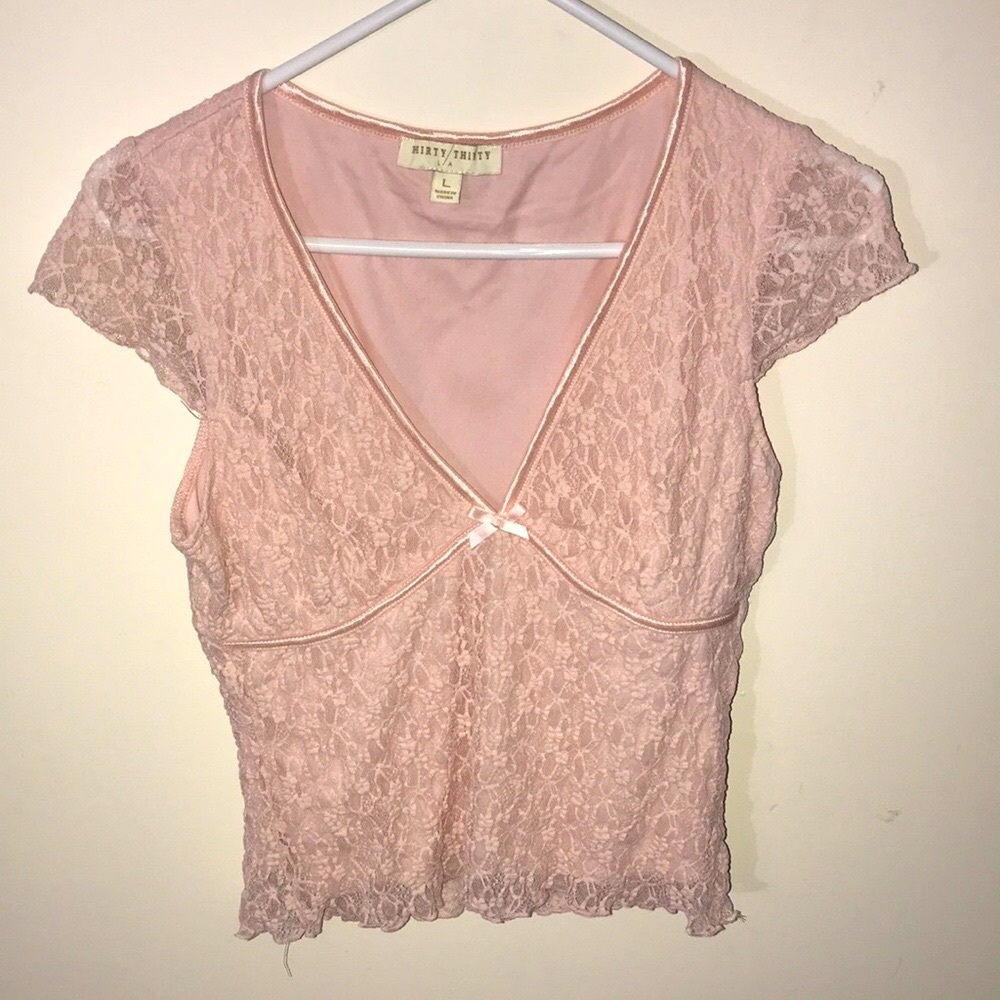 Thirty Thirty Lace Empire Waist Pink V-neck Top